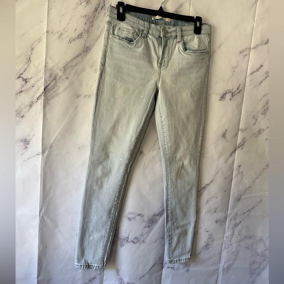 CHELSEA & VIOLET SKINNY JEANS BOW ZIPPER DETAIL LIGHT BLUE SPLATTER WOMENS 28 - Picture 3 of 10